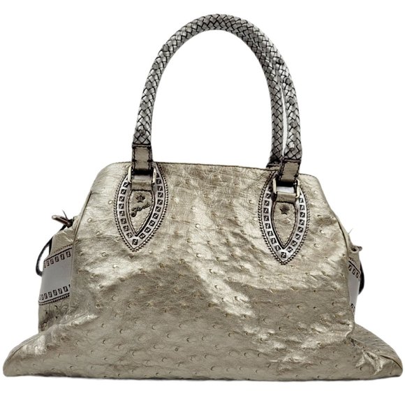 NEW Fendi Silver Metallic Du Jour Ostrich Bag - Picture 2 of 13